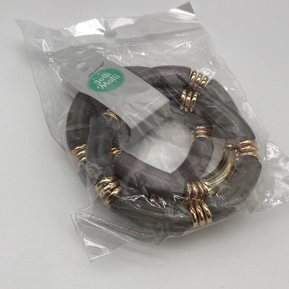 Stretch Stackable Gray and Gold Resin Bracelets - Picture 4 of 4